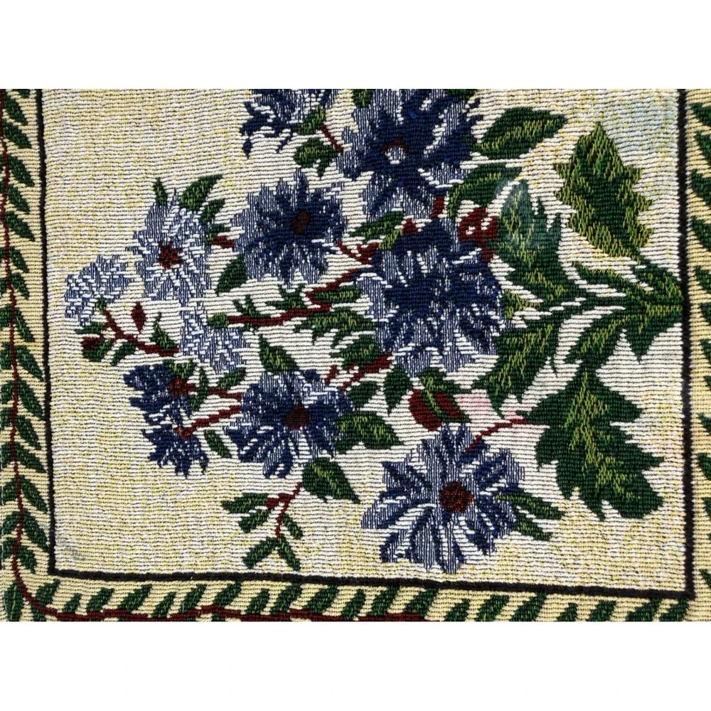 Vintage Floral Woven Tapestry Placemats Set of 6 Blue Flowers Cottagecore Granny
